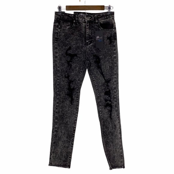 April Jeans Denim - April Distressed Cropped Raw Hem Acid Wash Jeans 7
